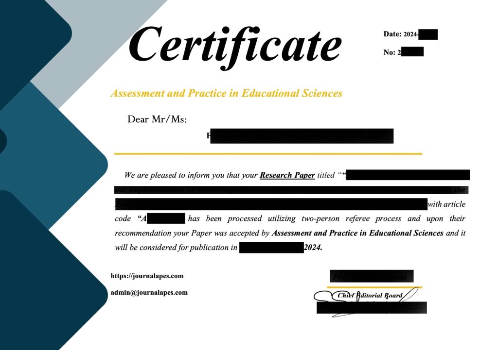 گواهی اکسپت در Assessment and Practice in Educational Sciences